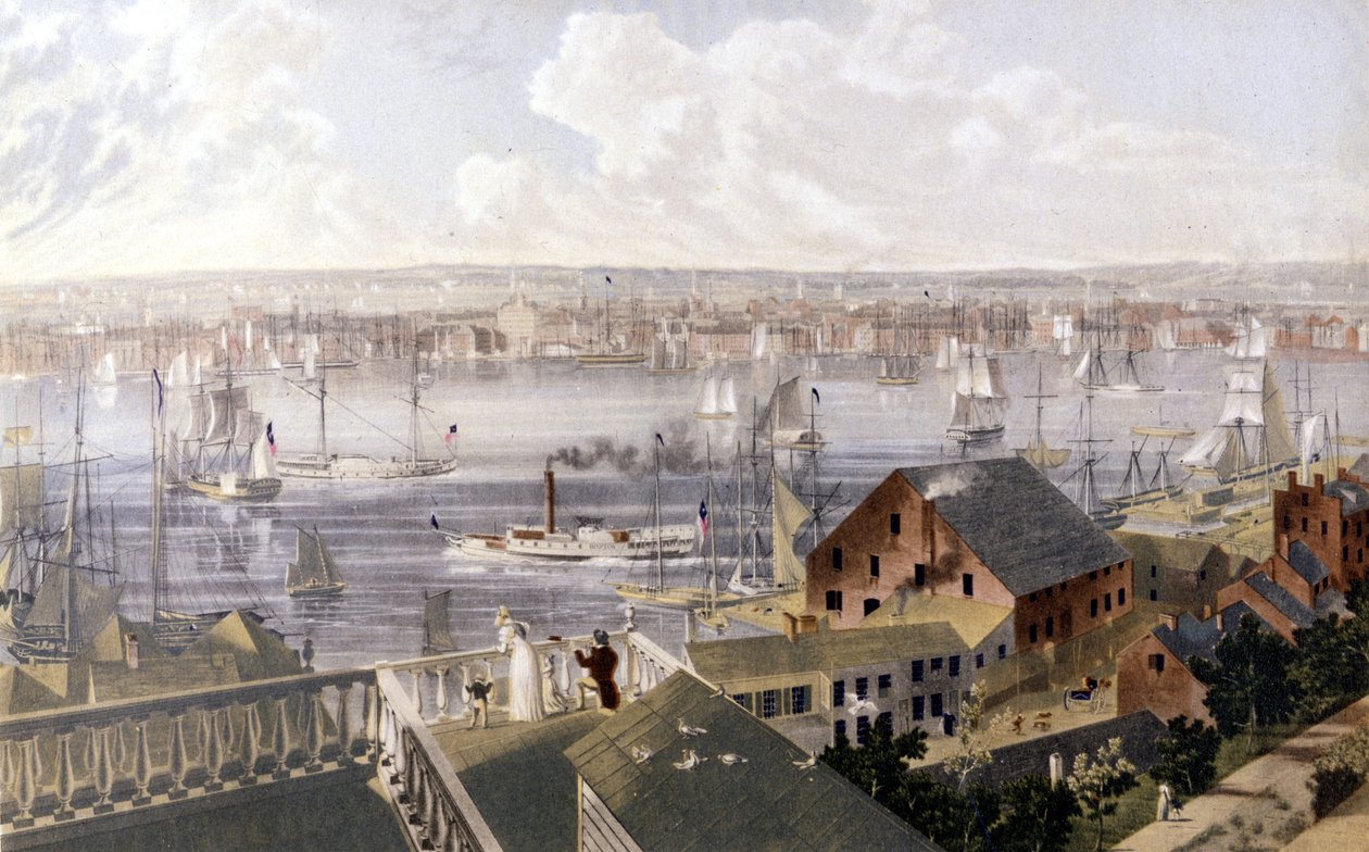 Pohled na New York Harbour. SD litografie kolem poloviny 19. století. od Unknown artist