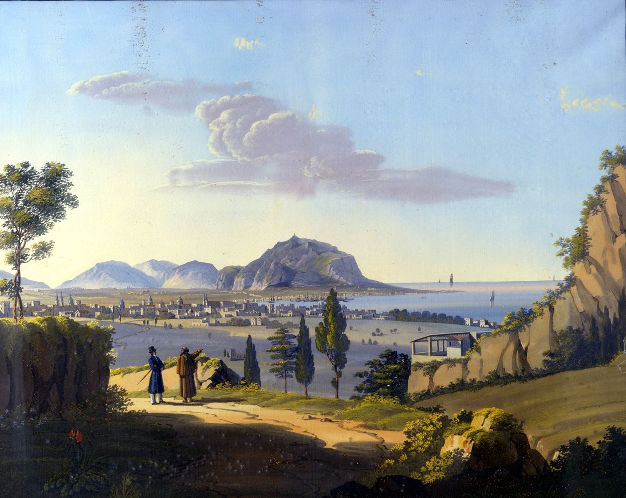 Pohled na Palermo z Ermitáže kláštera Santa Maria del Gesu. Anonymní obraz 19. století. od Unknown artist