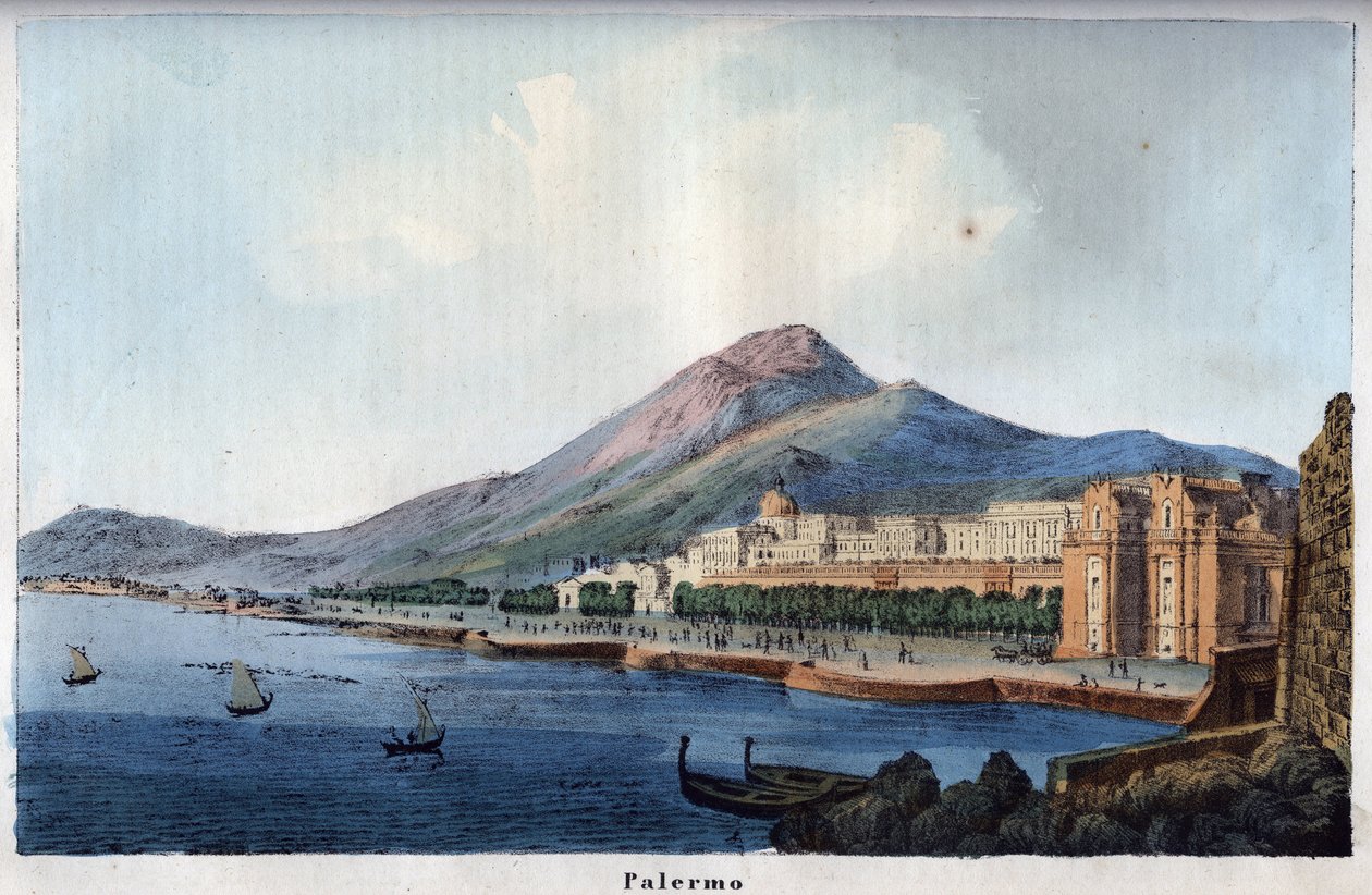 Pohled na Palermo v 19. století – rytina z „“ Use and Customs of All Peoples of the Universe. Tedy Dějiny vlády, zákonů, milicí, náboženství všech národů od nejvzdálenějších dob až po současnost „1856 od Unknown artist