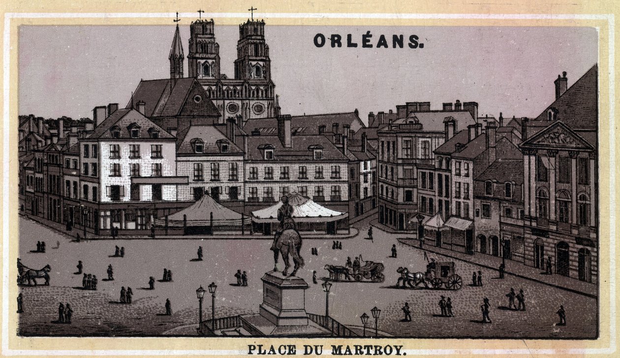 Pohled na náměstí Place du Martroy v Orleans, department of Loiret a region Centre, Francie. Chromolitografie konce 19. století. od Unknown artist