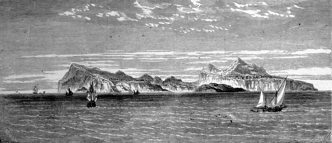 Pohled na ostrov Procida u Neapole. 19. století rytina. od Unknown artist