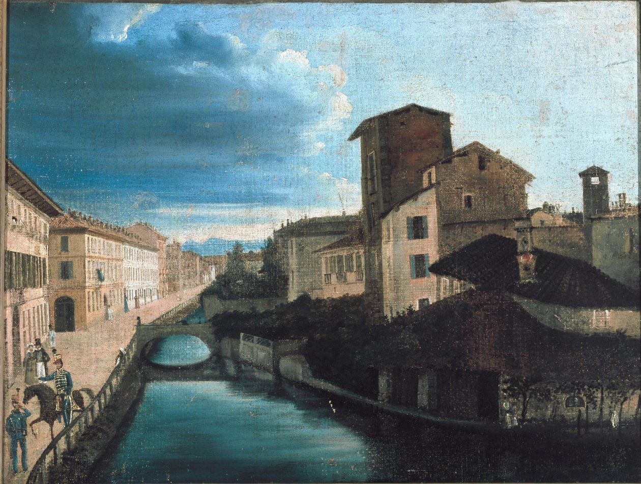 Pohled na kanál San Gerolamo v Miláně (olej na dřevě od Unknown artist