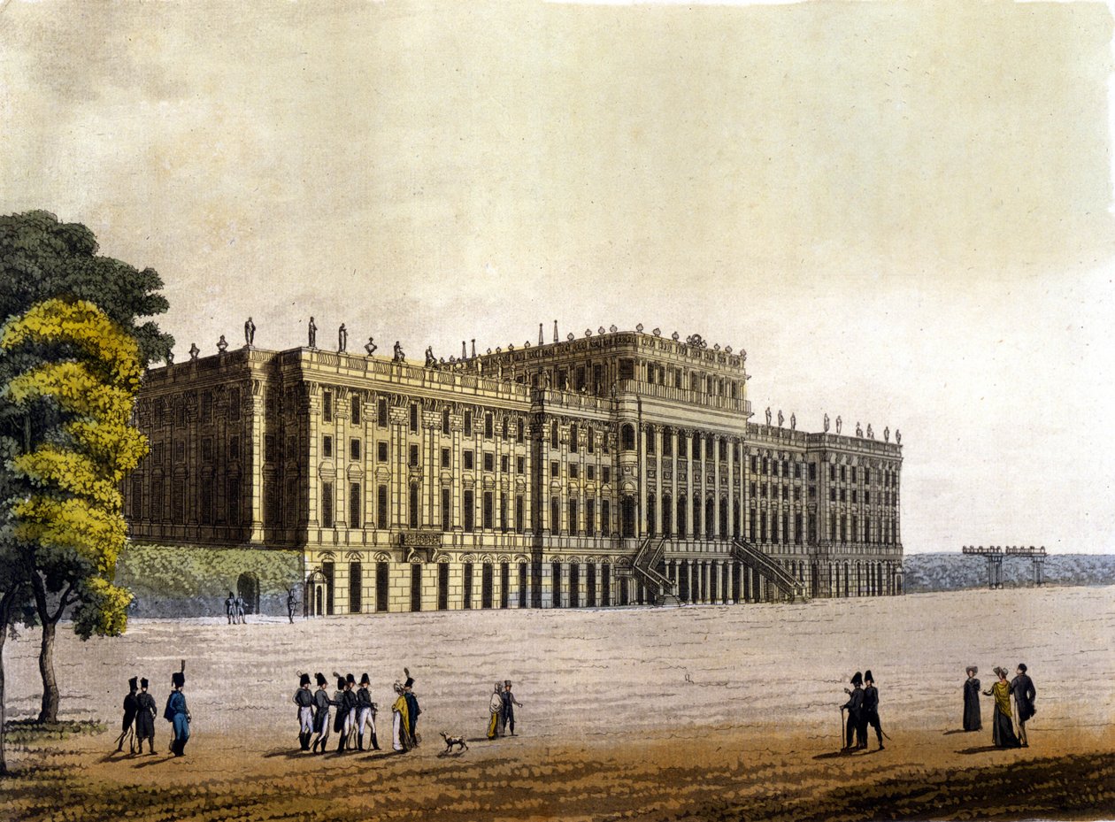 Pohled na zámek Schonbrunn, bývalé sídlo rakouské císařské rodiny, Vídeň, Rakousko, rytina kolem roku 1830 od Unknown artist