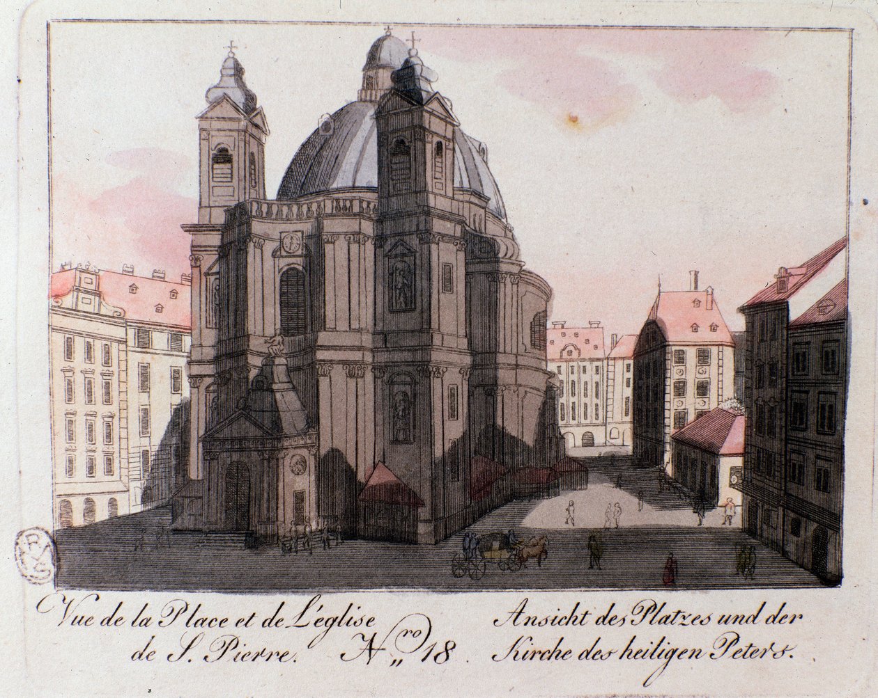 Pohled na náměstí kostela svatého Petra ve Vídni, Rakousko. od Unknown artist