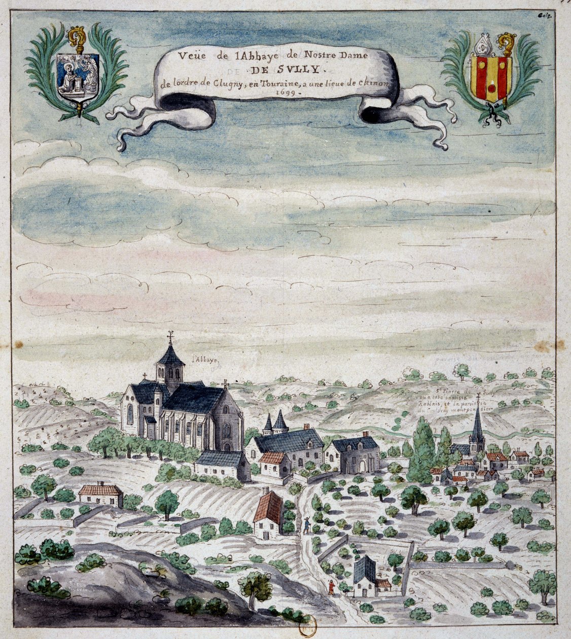 Pohled na Sully Abbey, Touraine od Unknown artist