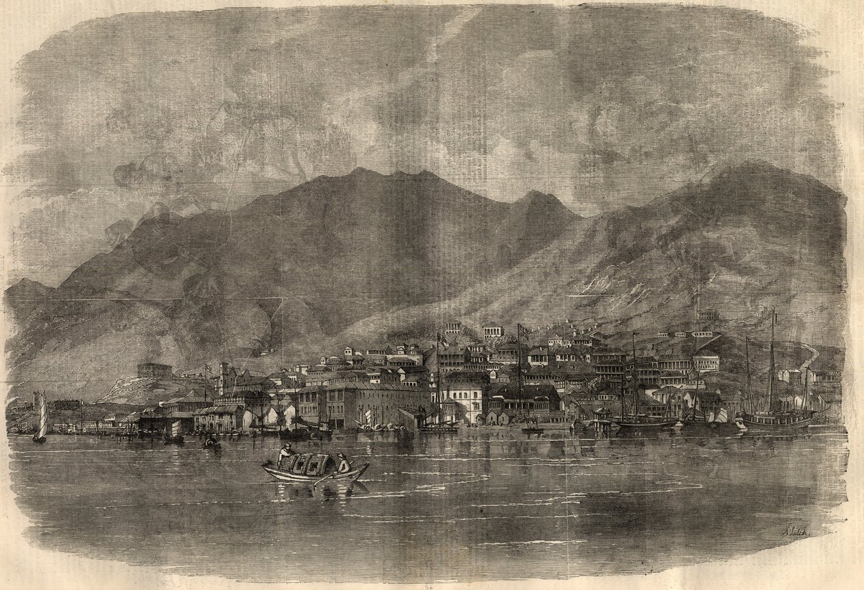 Pohled na Victoria City v Hong Kongu. Rytina do „“The Illustrated London News““ ze 14. března od Unknown artist
