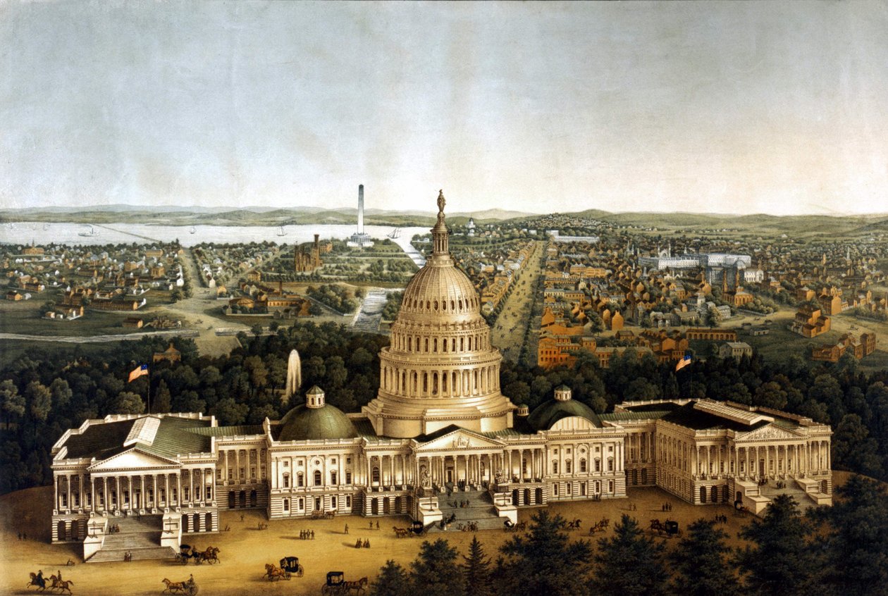 Pohled na Washington a Bílý dům v představení z roku 1820. od Unknown artist