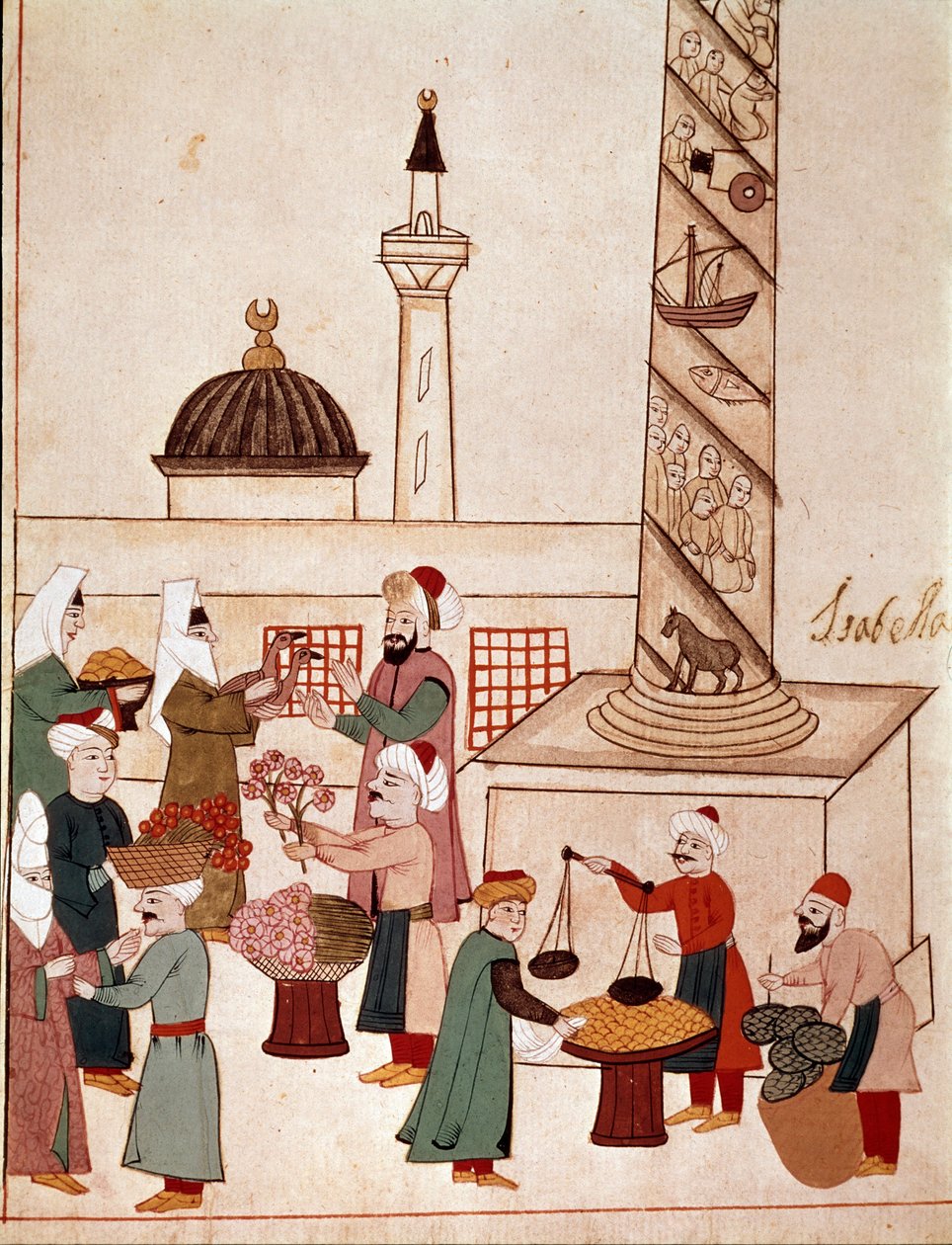 Pohled na bazar v Konstantinopoli. Miniatura převzata z rukopisu Cicogna z 19. století (1828) podle originálu ze 17. století (1671). Benátky, Biblioteca Marciana od Unknown artist