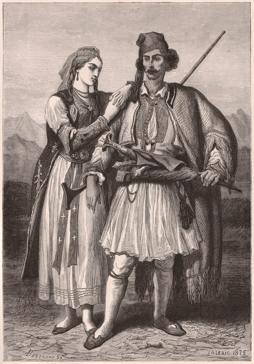 Pohled na pár v albánském tradičním kroji v XIX století od Unknown