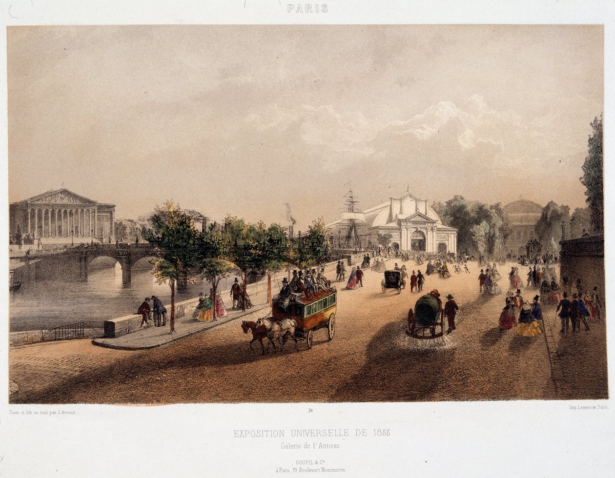 Pohled na světovou výstavu 1855 v Paříži ve Francii - litografie od Unknown artist