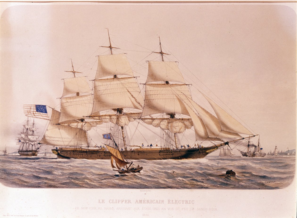 Pohled na American Clipper Electric. Litografie z roku 1854 od Unknown artist
