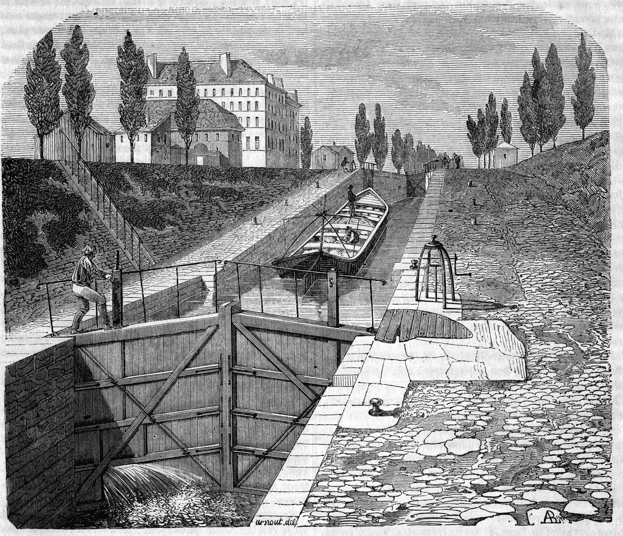 Pohled na Canal Saint Martin v blízkosti Paříže. od Unknown artist