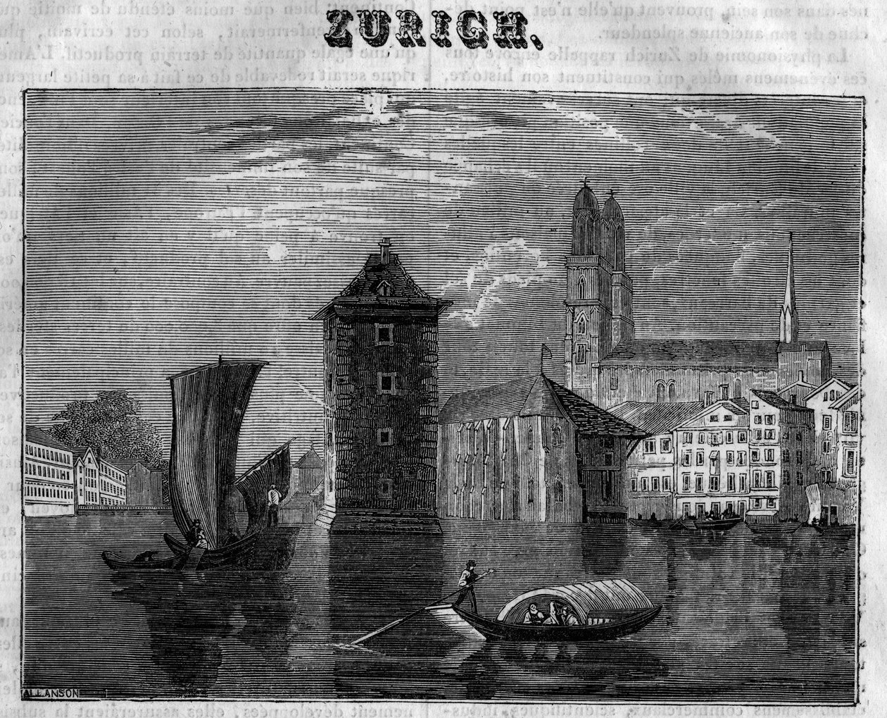 Pohled na město Zurich (Zurigo) ve Švýcarsku v 19. století. od Unknown artist
