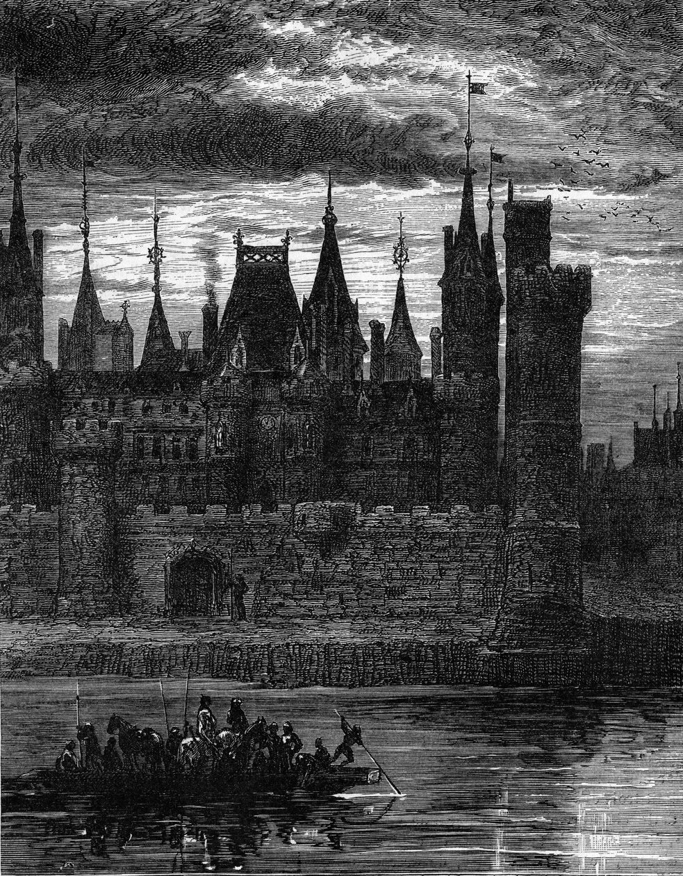 Pohled na Louvre ve 14. století. Rytina v „Le Journal de la jeunesse““ od Unknown artist