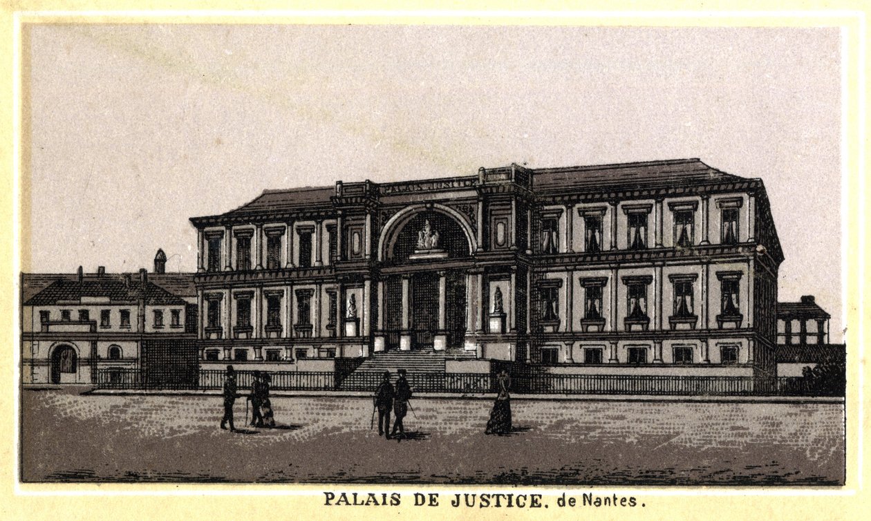 Pohled na Justiční palác v Nantes (Loire-Atlantique, Pays de la Loire), Francie. Chromolitografie konce 19. století. od Unknown artist