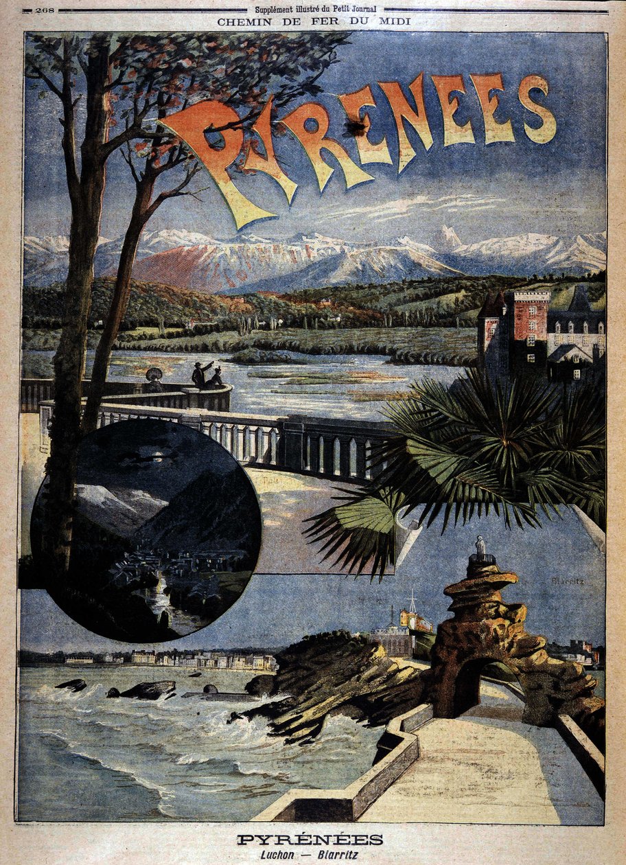 Pohled na Pyreneje: Luchon a Biarritz, „“Le Petite journal“, konec 19. století od Unknown artist
