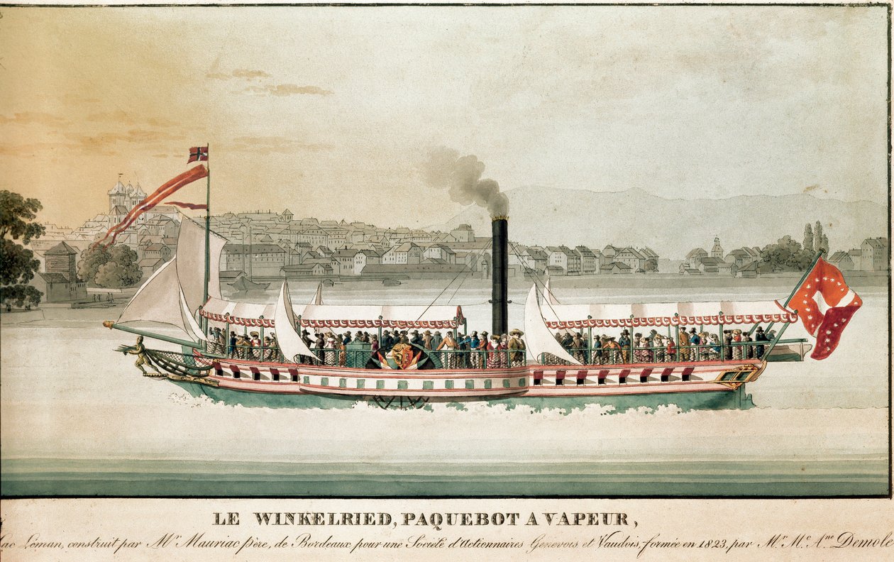 Pohled na Winkelried, parník na jezeře Leman, Švýcarsko (tisk z 19. století) od Unknown artist