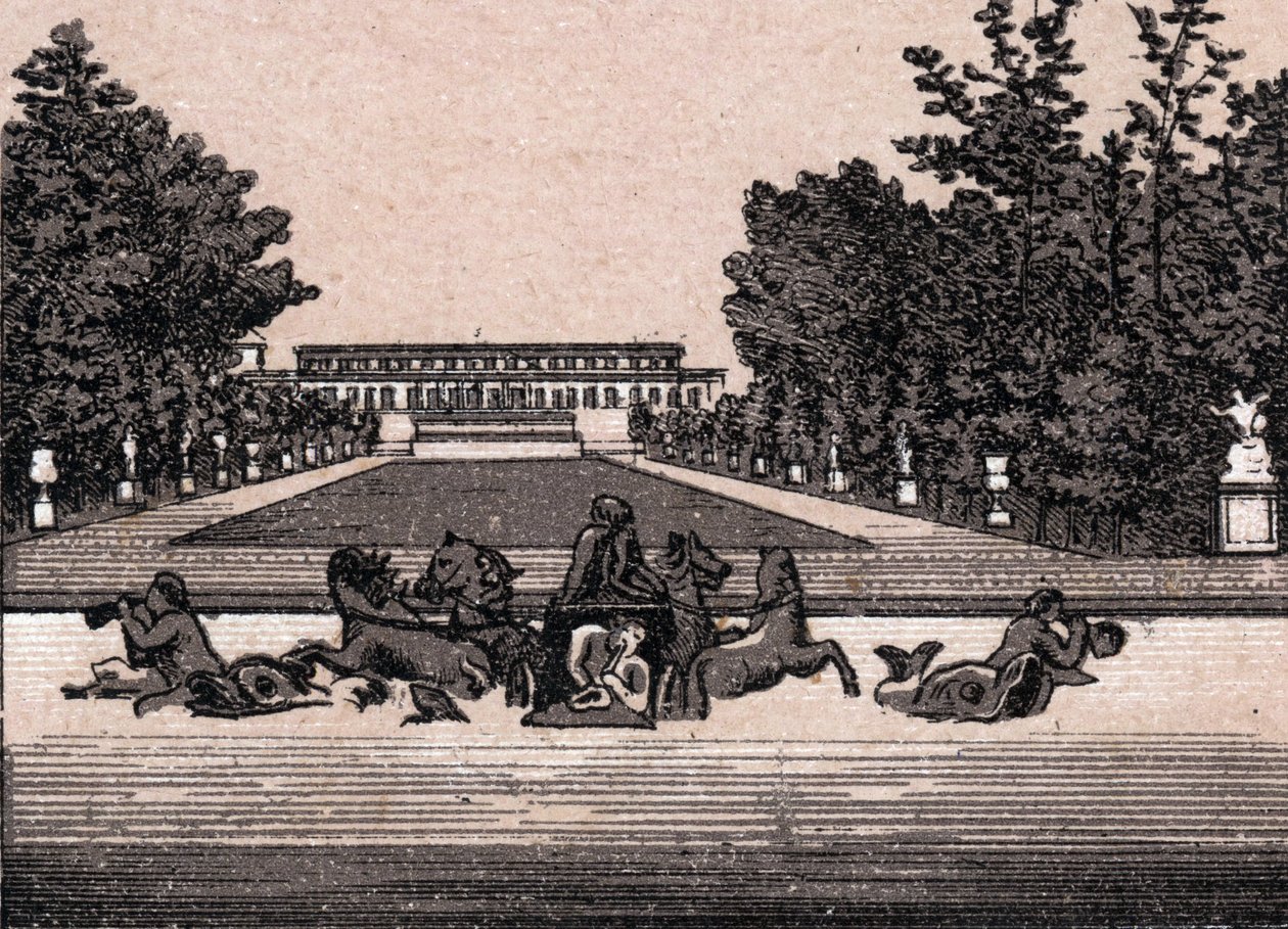 Pohled na zámek Versailles (Palais of Versailles), Francie. v „“ Svět ilustruje 168 pohledů““ Nedatováno (konec 19. století) od Unknown artist