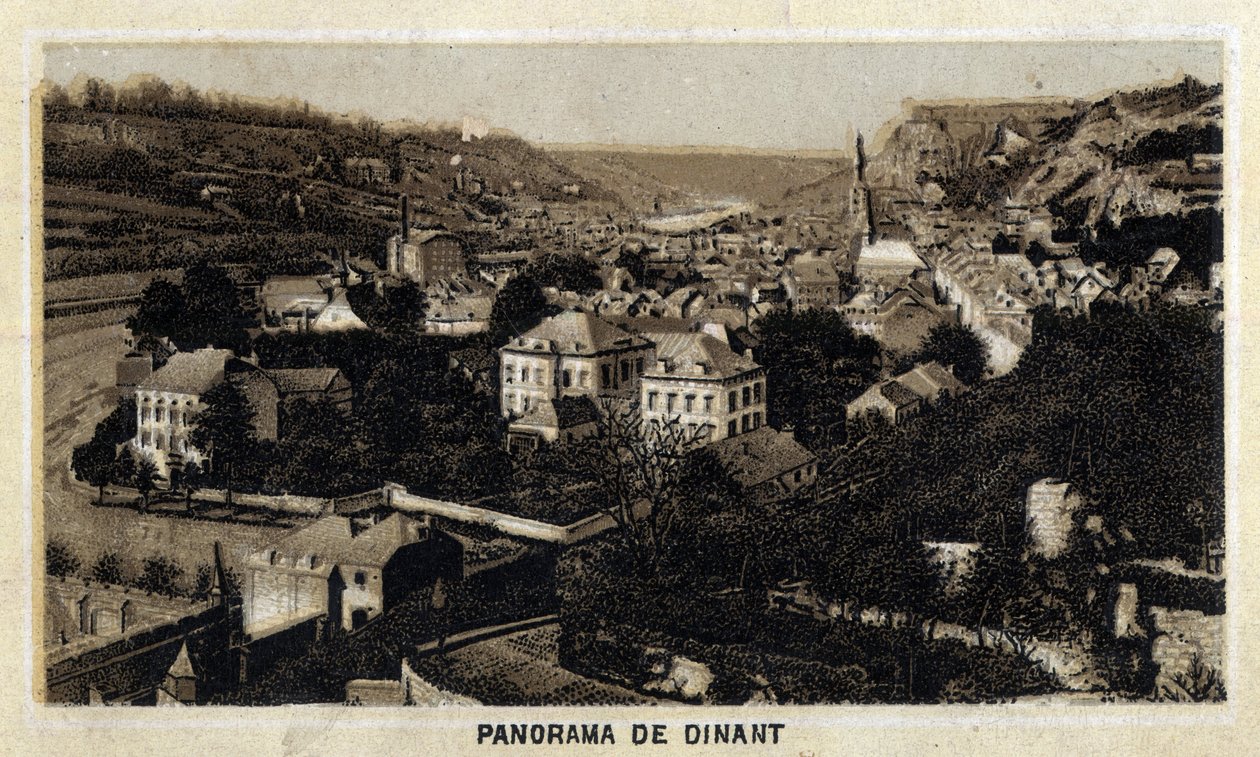 Pohled na město Dinant, Valonsko, Belgie. Chromolitografie konce 19. století. od Unknown artist