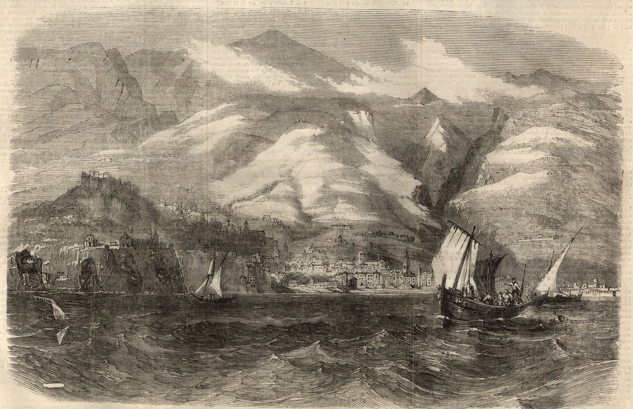 Pohled na město Funchal na ostrově Madere (Madeira) v Portugalsku. Rytina do „“The Illustrated London News““ z 29. února od Unknown artist