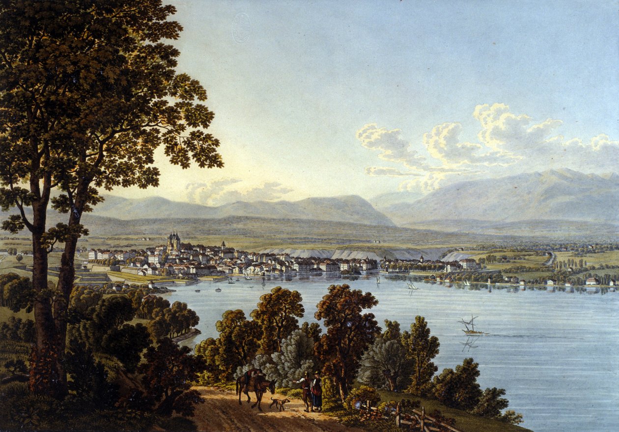 Pohled na město Ženeva ve Švýcarsku. od Unknown artist