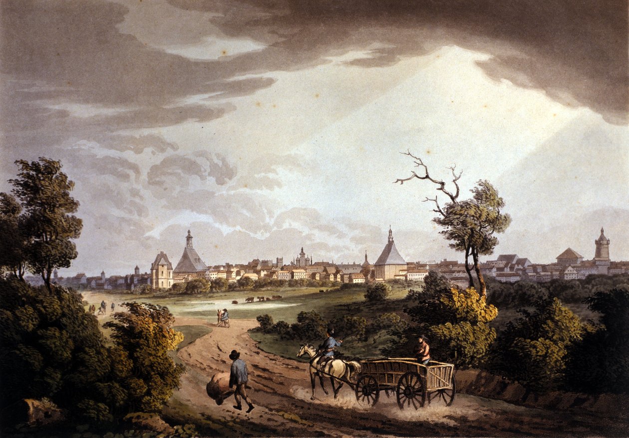 Pohled na město Lipsko v Německu. Litografie z doby kolem roku 1820. od Unknown artist