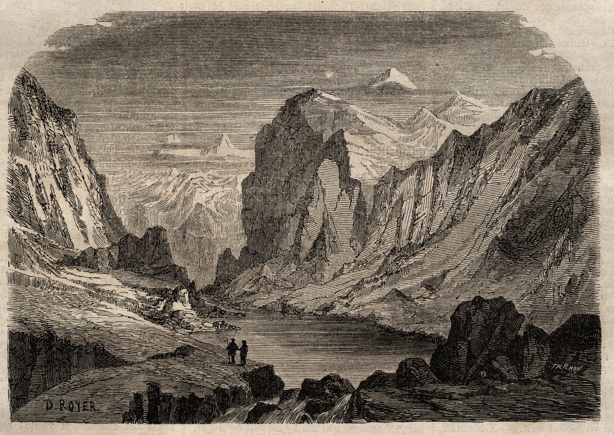 Pohled na zemi Davos ve Švýcarsku v 19. století – rytina v „“ Dictionnaire populaire llustrious“ – 1864 – od Josepha Decembra a Edmonda Alloniera – od Unknown artist