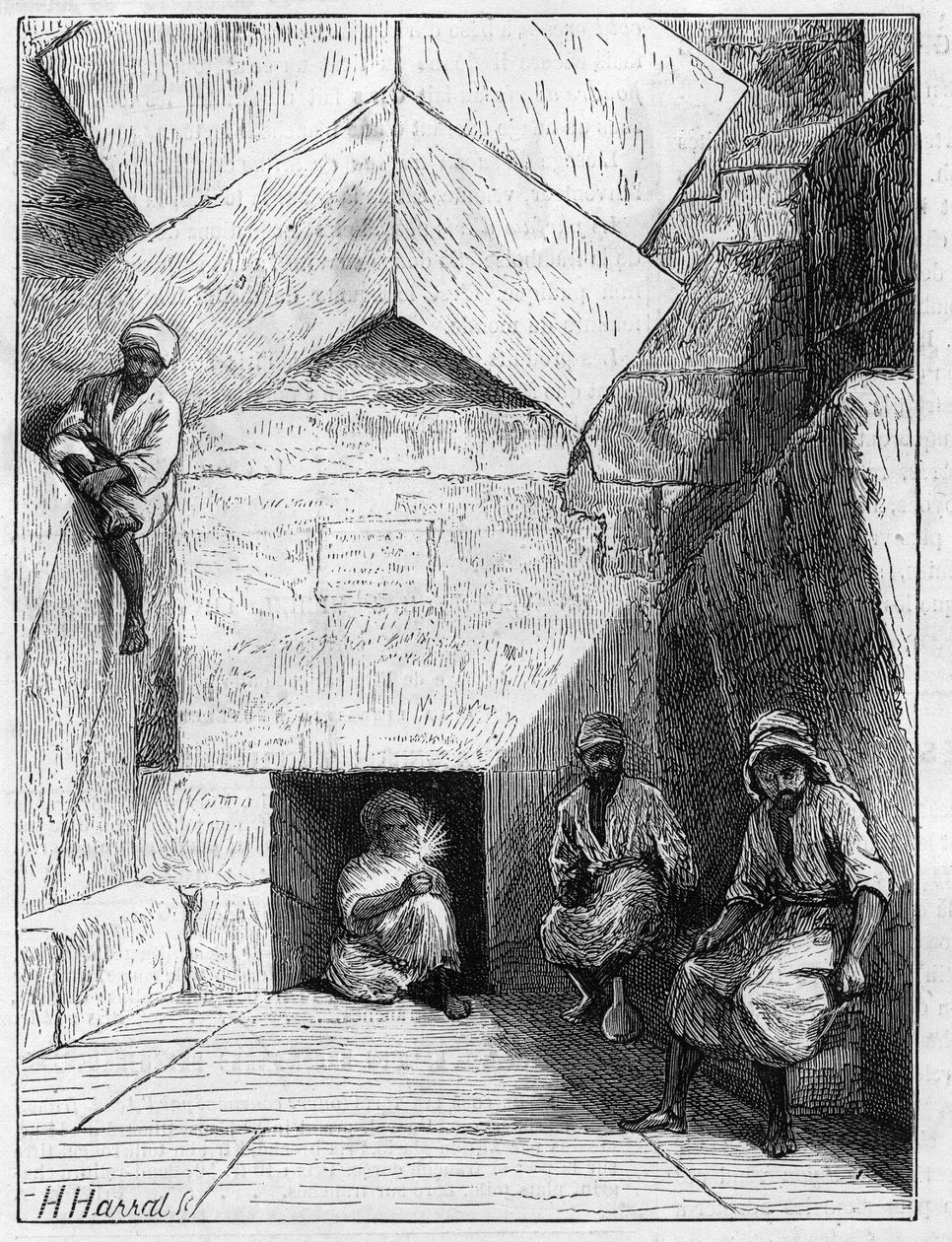 Pohled na vchod do pyramidy Kheops (Cheops, Keops, Khoufu, Khufu) v Guizeh (Guiseh, Gíza, Gíza), Egypt od Unknown artist