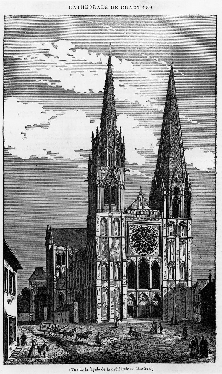 Pohled na průčelí katedrály de Chartres (28) - v „Malebném obchodě“, červenec 1836. od Unknown artist
