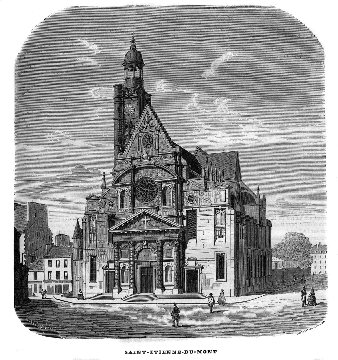 Pohled na průčelí kostela Saint-Etienne-du-Mont, Place Sainte-Genevieve (Saint Etienne du Mont) v Paříži v 5. obvodu v roce 1858. od Unknown artist