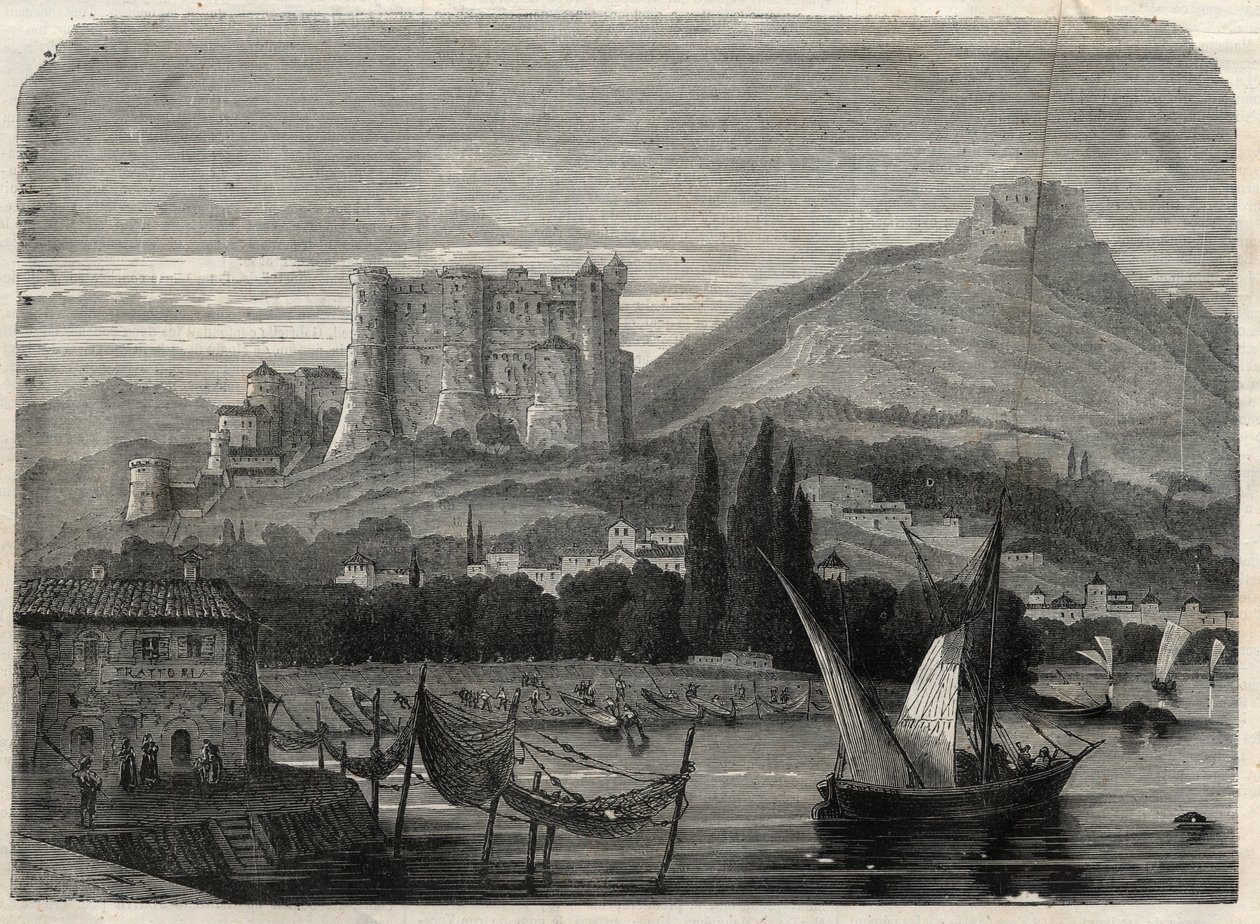 Pohled na pevnosti La Spezia v Itálii. Gravírování v „The Illustrous Universe“ od Unknown artist