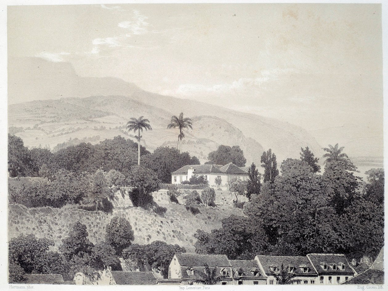 Pohled na domy z Boulevard de la Comedie v Saint Pierre na Martiniku na Antilách. Tisk podle fotografie z konce 19. století Chartres musee des Beaux Arts od Unknown artist