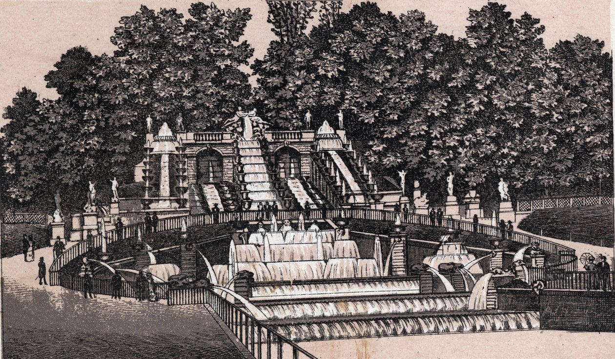 Pohled na velký vodopád v parku Saint Cloud (Saint-Cloud), Francie. v „“ Svět ilustruje 168 pohledů““ Nedatováno (konec 19. století) od Unknown artist