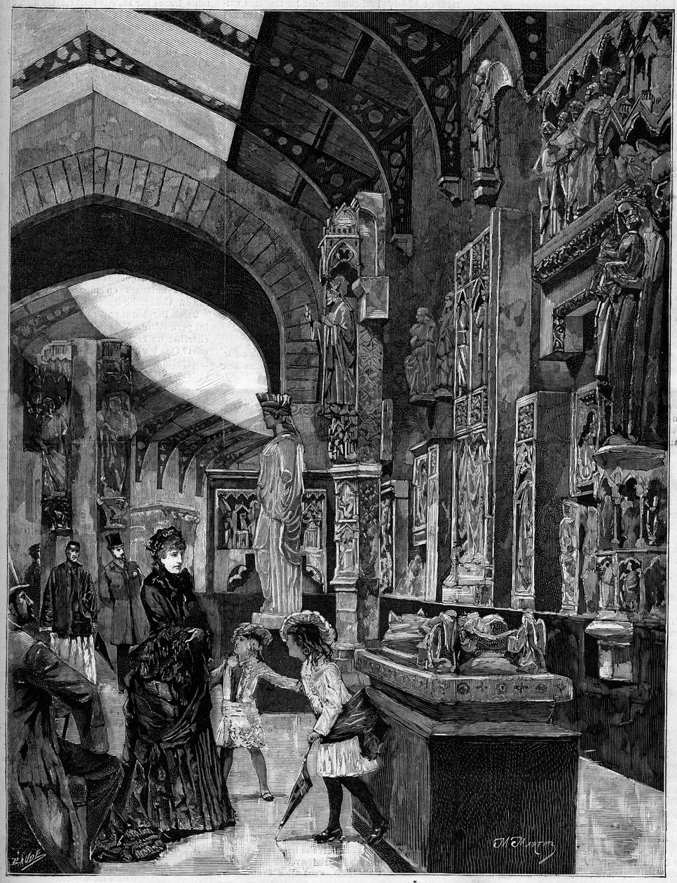 Pohled na muzeum počítačové architektury v Palais du Trocadero v Paříži v roce 1882. Rytina v „“The Illustrious World““ č. 1314 z 3. června od Unknown artist