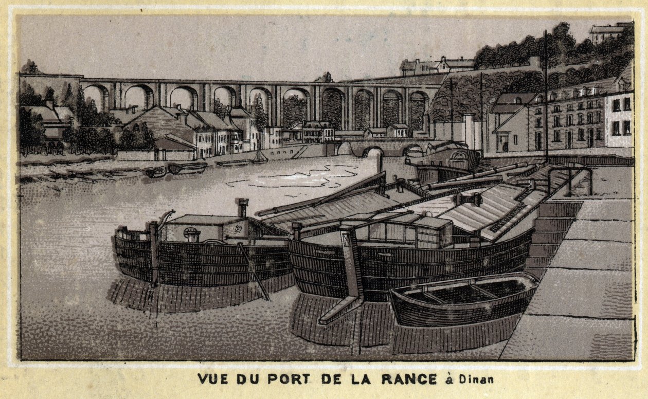 Pohled na port de la Rance v Dinan, Cote d