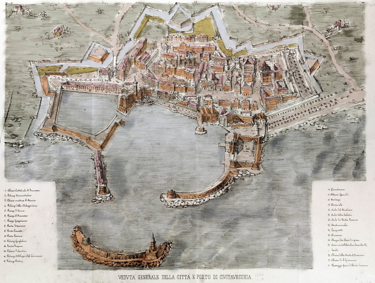 Pohled na přístav Civitavecchia nedaleko Říma. 19. století. od Unknown artist