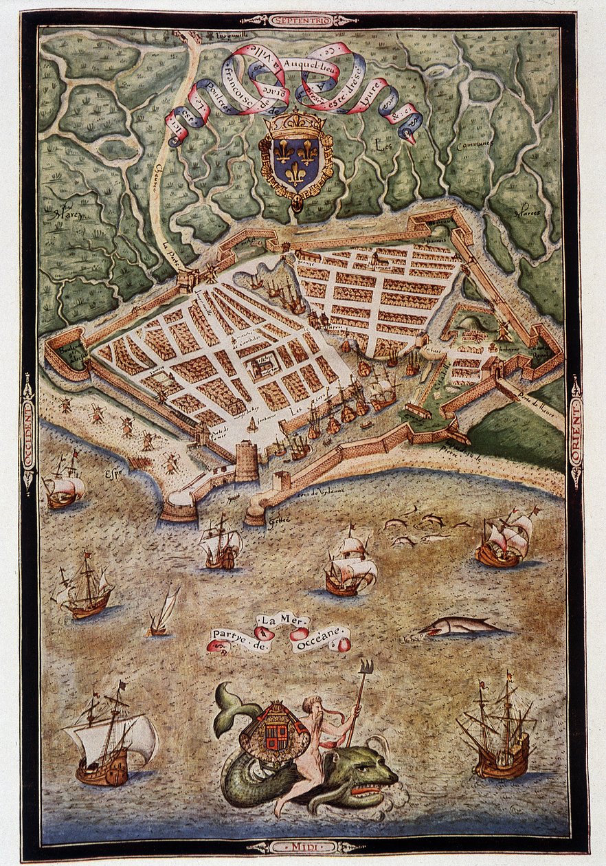 Pohled na přístav Le Havre v roce 1583 - z iluminovaného rukopisu Jacquese Delvauxe, pilota námořnictva, věnovaného admirálu de Joyeuse od Unknown artist
