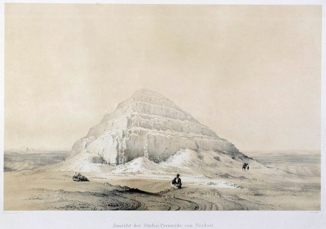 Pohled na pyramidu Sakkarah (Sakkarah). Egypt. Ilustrace 19. století Paříž, vysoká škola Francie od Unknown artist