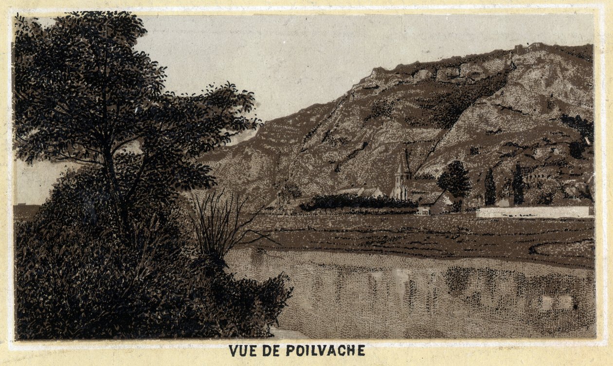 Pohled na vesnici Poilvache, Vallee de la Meuse, Belgie. Chromolitografie konce 19. století. od Unknown artist
