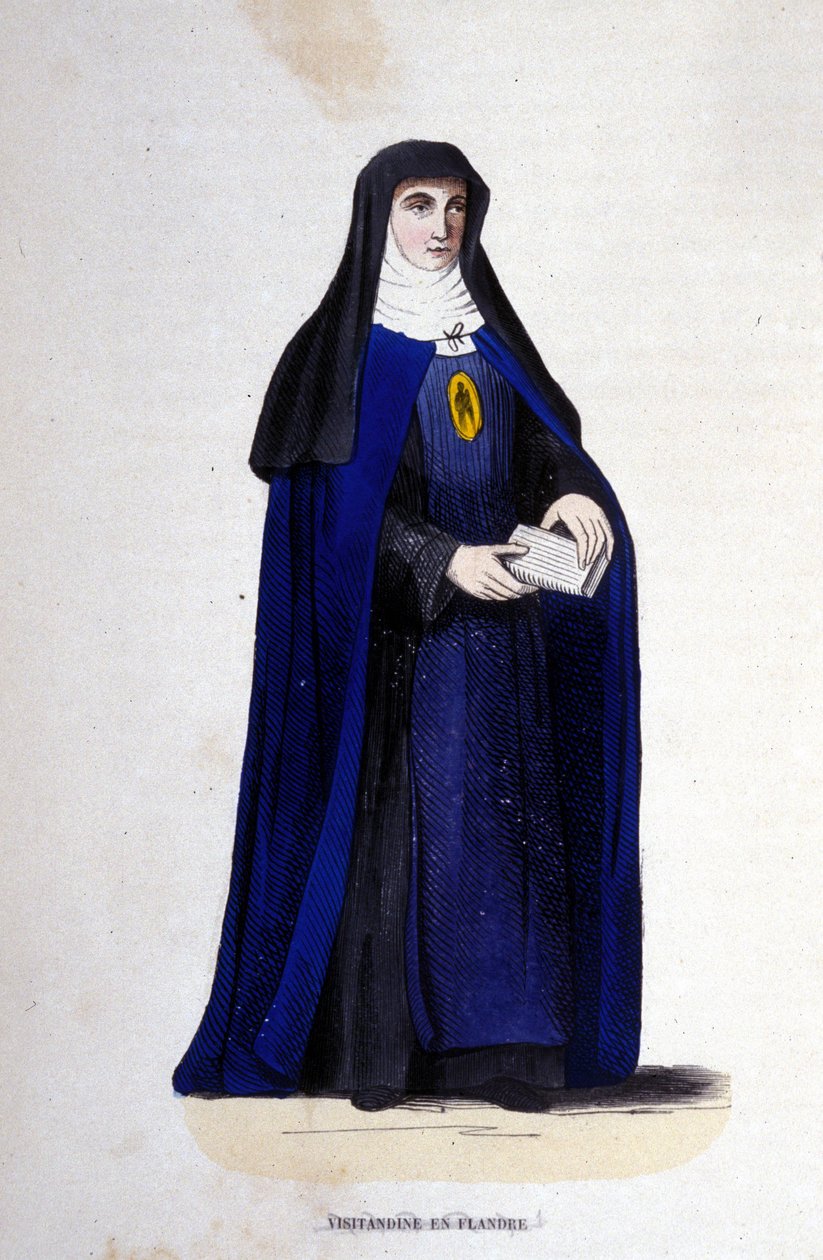 Visitandine náboženské ve Flandrech. Řád Navštívení založený svatým Františkem Saleským a svatou Johankou z Chantal v roce 1610. Rytina z 19. století. od Unknown artist