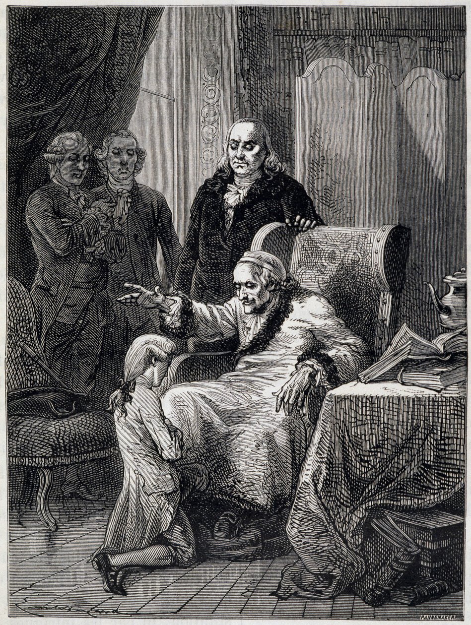 Voltaire na lavičce Franklinova vnuka - v „“L