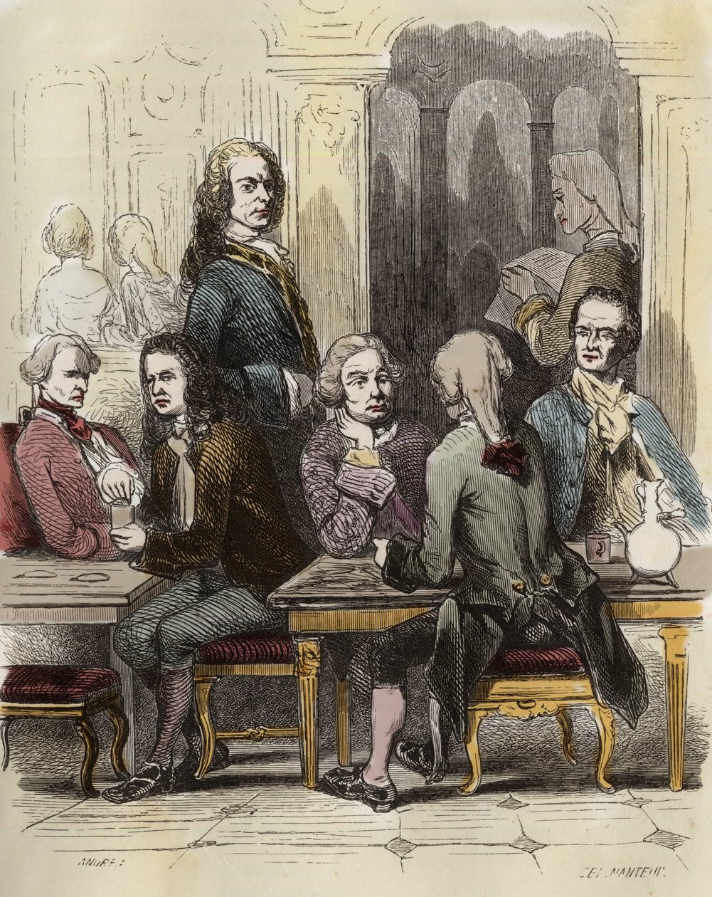 Voltaire v kavárně Procope v Paříži od Unknown artist