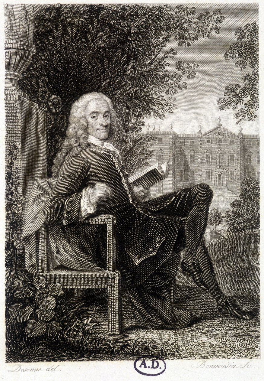 Voltaire čtení v parku - rytina od Unknown artist