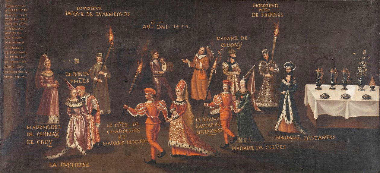 Bažantův slib (Filip Dobrý a Isabella na Bažantím svátku v Lille v roce 1454), c. 1500-1599 (olej na plátně) od Unknown artist