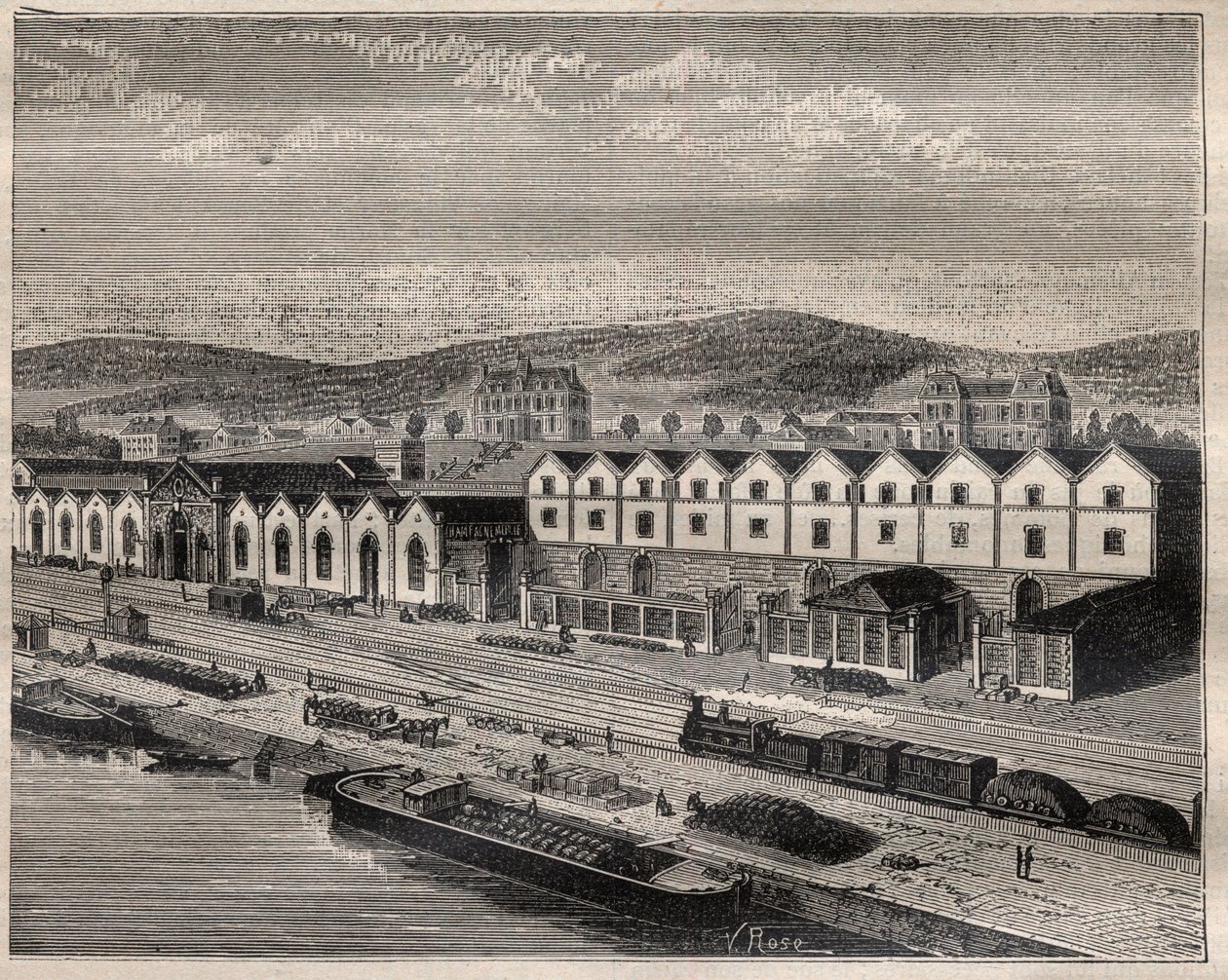 Pohled na Chateau de Pekin, hlavní provozovnu Compagnie des grands vins de Champagne od Eugena Merciera (1838-1904) et Cie poblíž Epernay - rytina v „“La Science francaise““ od Unknown artist