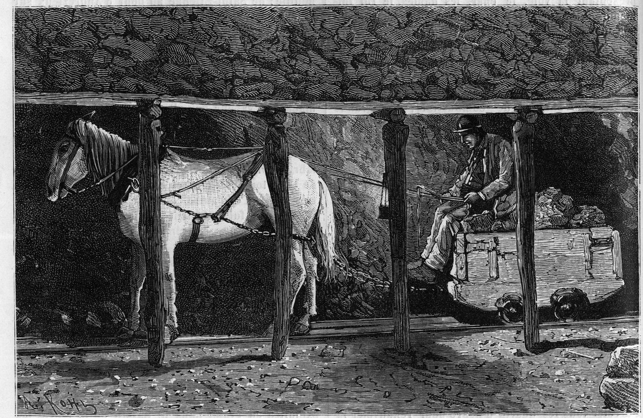 Wagonnet je zaměstnán v uhelných dolech ve Walesu. Rytina v „Le journal de la jeunesse““ od Unknown artist