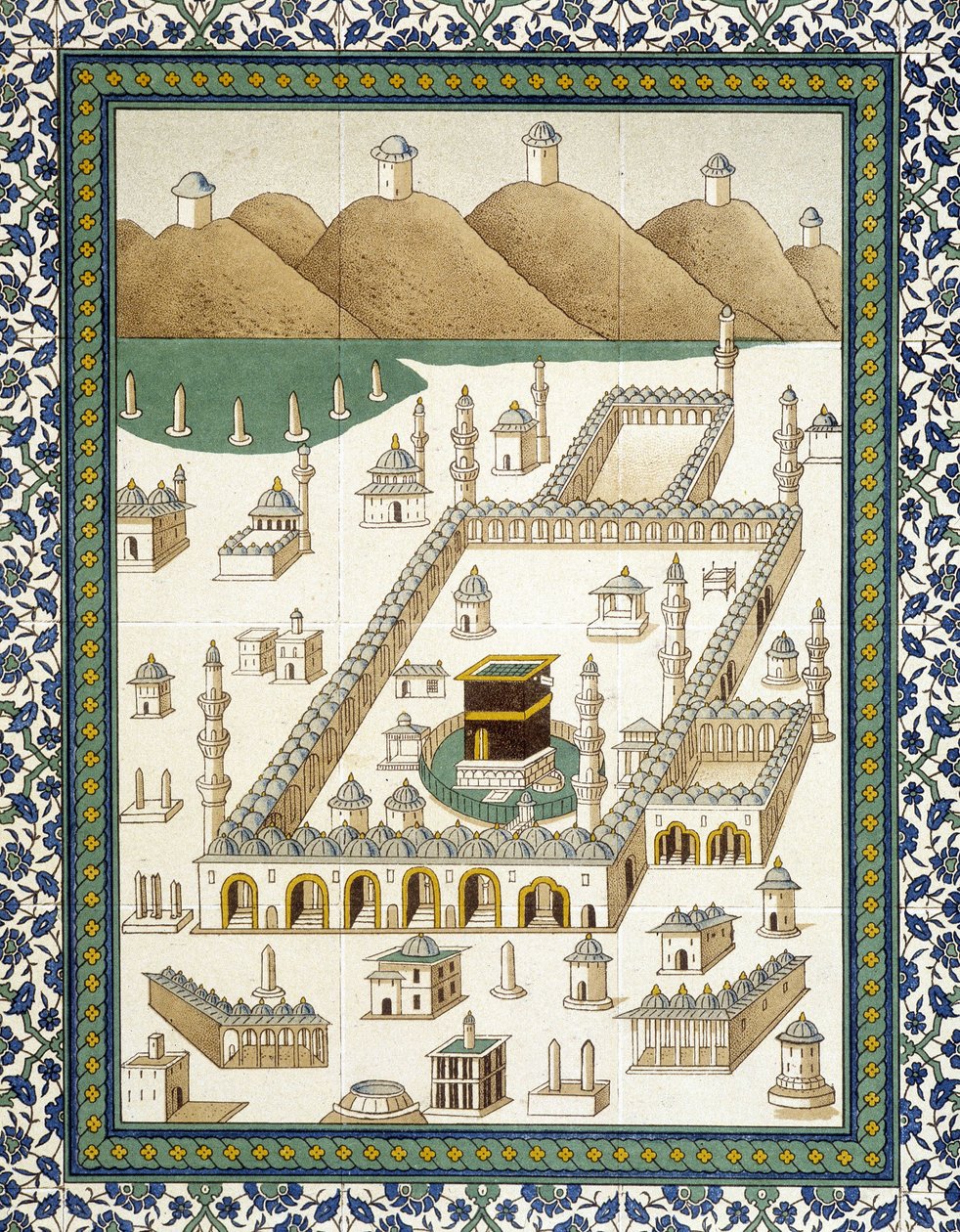 Nástěnné fajáns: panel představující Kasbah (casbah) a její okolí (Mekka) - v „“arabském umění po památkách Káhiry od 7. do 18. století““ od Prisse d