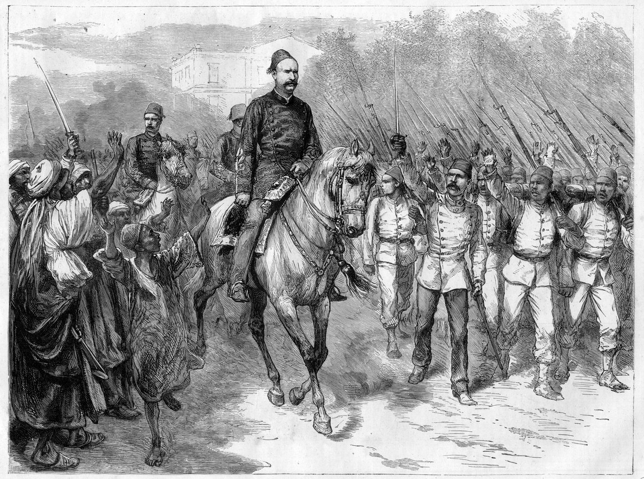 Válka v Egyptě - Emisaři Arabi Pasha rekrutující vojáky mezi kmeny do boje proti Britům - Arabi Pasha (Orabi Pasha, Ahmed Urabi) (1841-1911) a jeho vojska v roce 1882 od Unknown artist