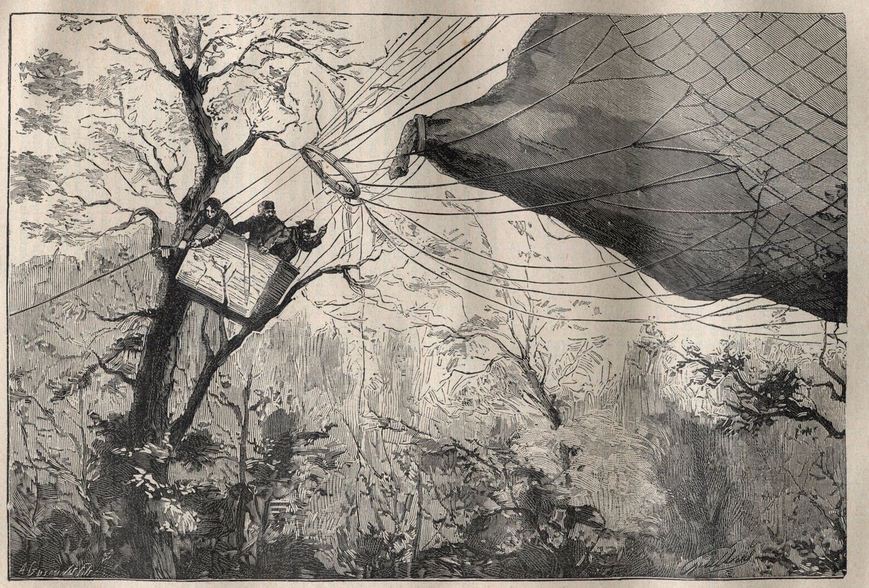Válka 1870: sestup míče „Armand Barbes““ s Leonem Gambettou (1838-1882) na palubě 7. října 1870 – Rytina v „La Science francaise““ od Unknown artist