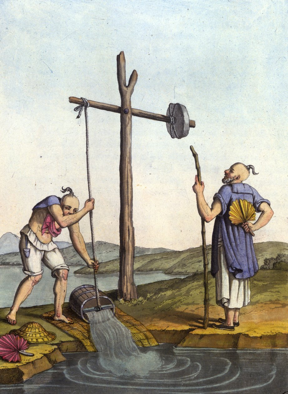 Vodní zavlažovací systém v Číně - v kostýmu ancien et moderne od J. Ferrario, ed. Milán od Unknown artist